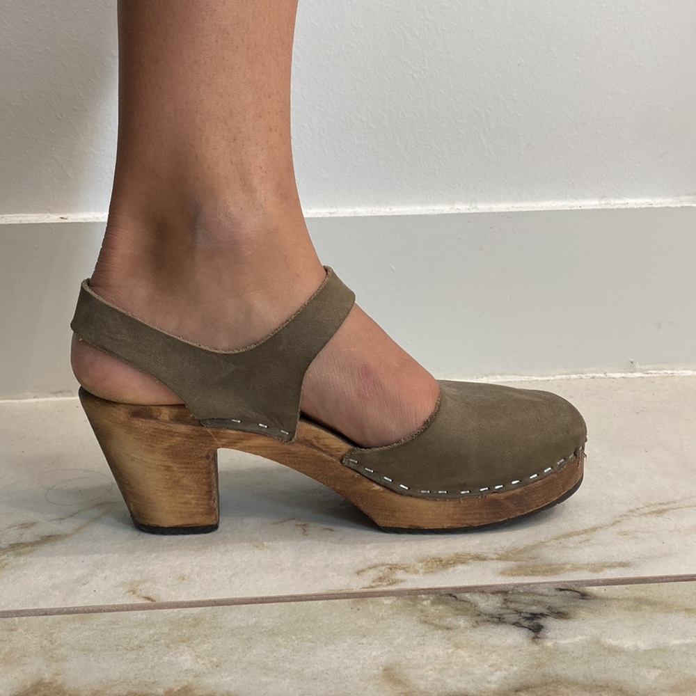 Taupe Swedish Clogs Size 8